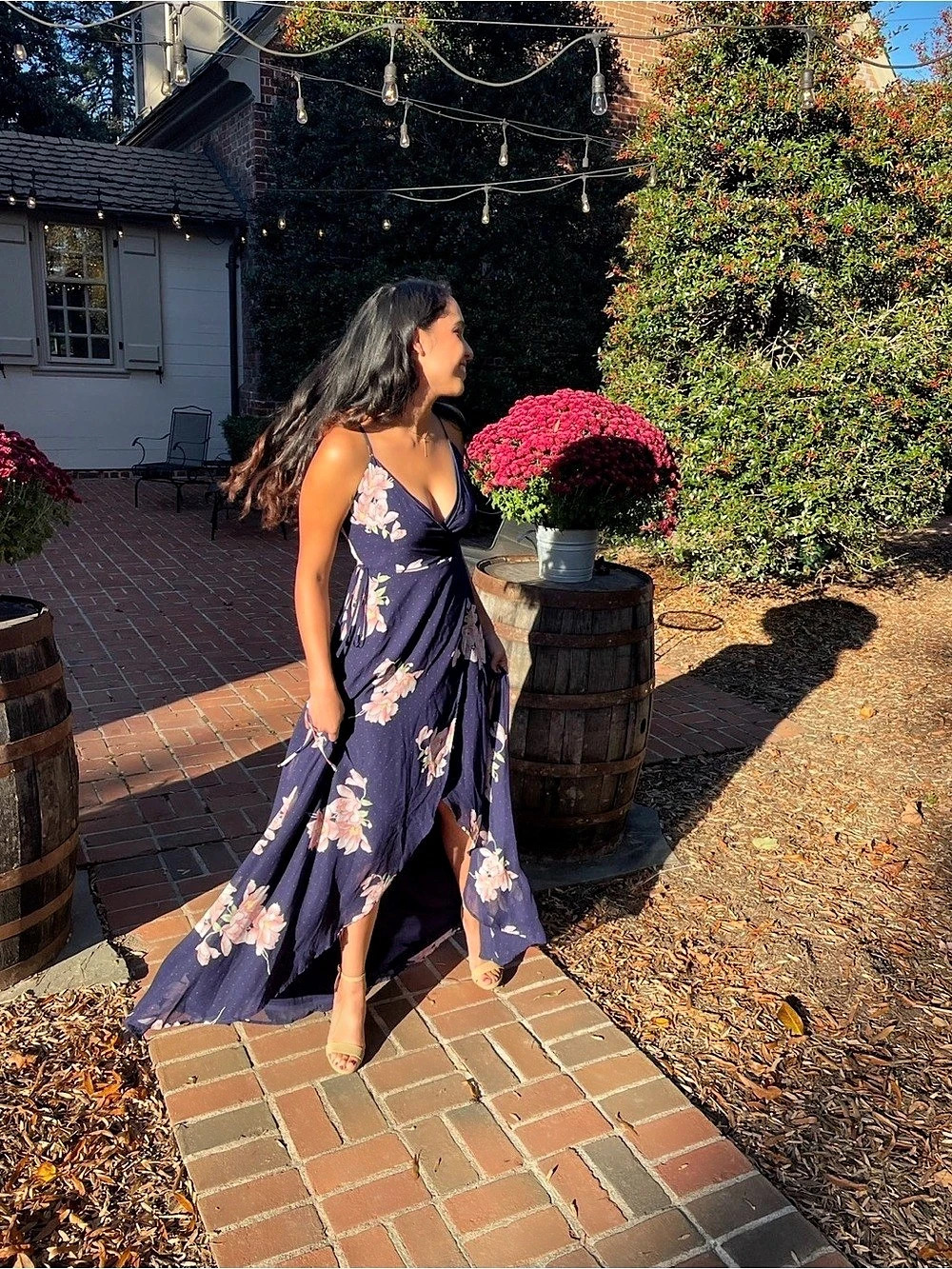 Lulus Romantic Possibilities Navy Blue Swiss Dot Maxi Dress
